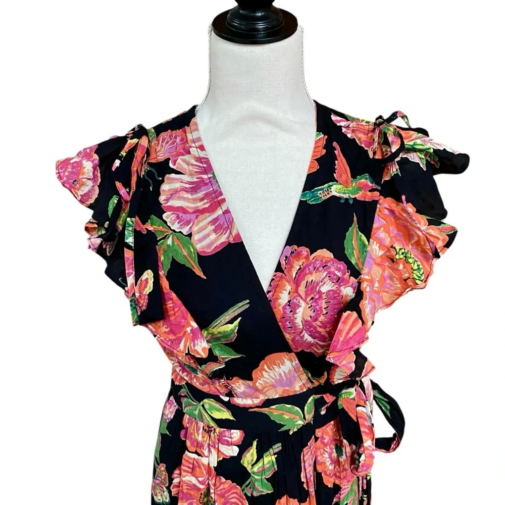 Banjanan Designer Carra Eliza’s Rose Garden Black Wrap Maxi Dress S - Picture 5 of 14